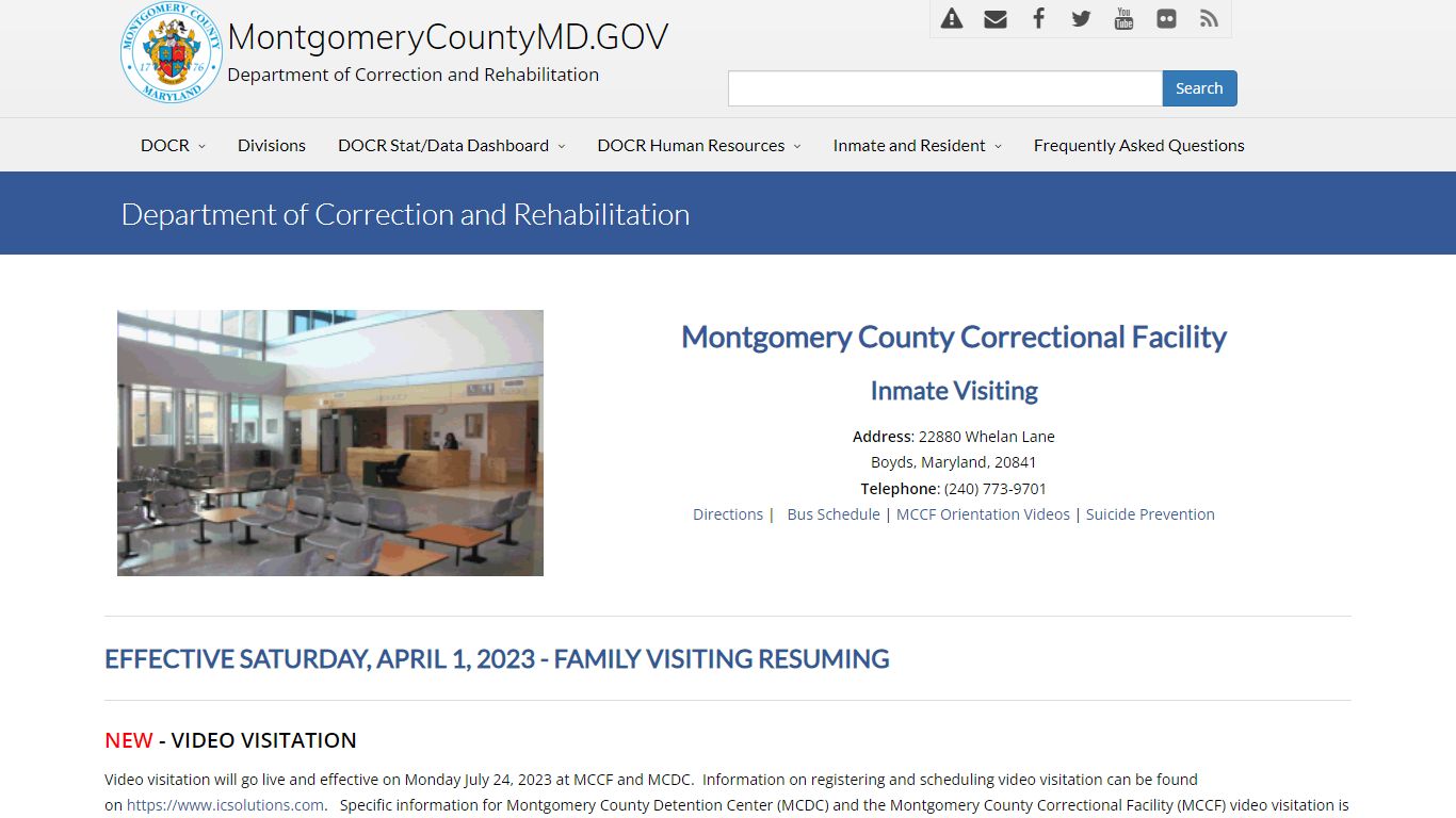 Inmate Visiting at Montgomery County Correctional Facility, Department ...