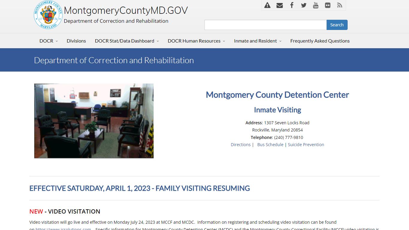 Inmate Visiting at Montgomery County Detention Center, Department of ...