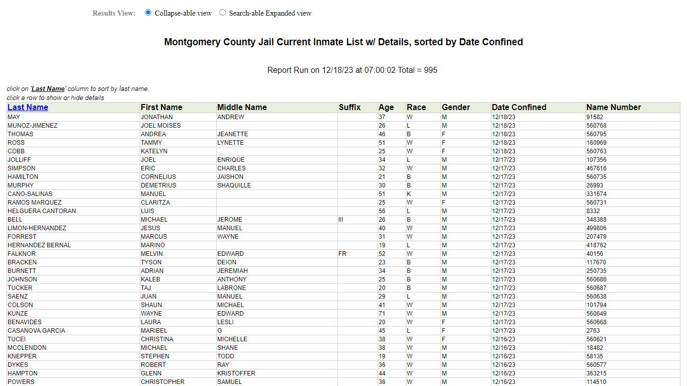 Jail Roster - Montgomery County, Texas